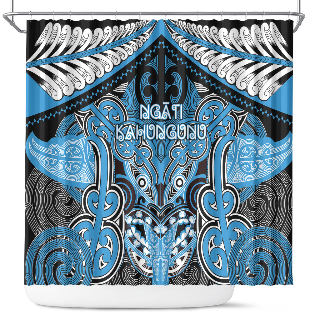 Aotearoa Iwi Ngati Kahungunu Shower Curtain Maori Kowhaiwhai Pattern LT19 Blue - Polynesian Pride