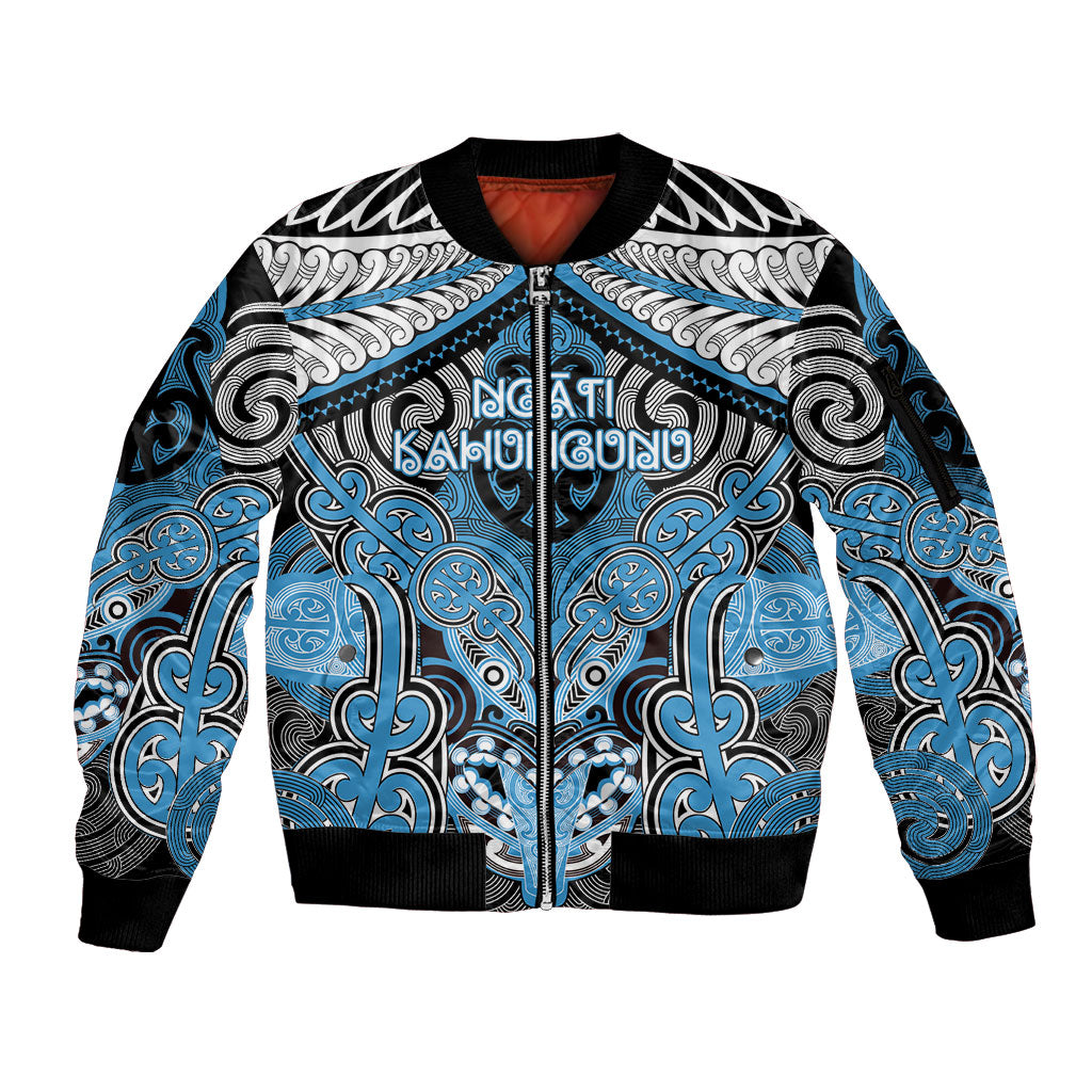Aotearoa Iwi Ngati Kahungunu Personalised Sleeve Zip Bomber Jacket Maori Kowhaiwhai Pattern