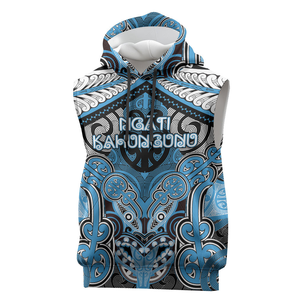 Aotearoa Iwi Ngati Kahungunu Personalised Sleeveless Hoodie Maori Kowhaiwhai Pattern LT19 Blue - Polynesian Pride