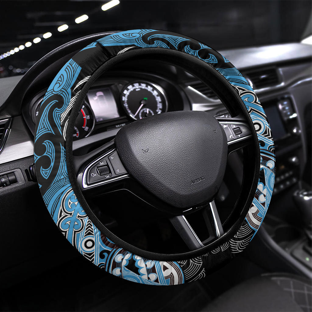 Aotearoa Iwi Ngati Kahungunu Steering Wheel Cover Maori Kowhaiwhai Pattern LT19 Universal Fit Blue - Polynesian Pride