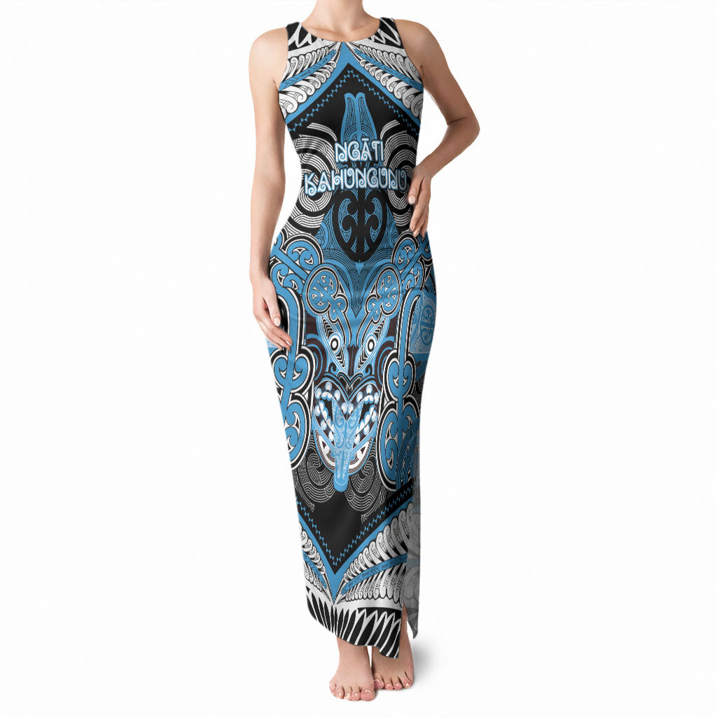Aotearoa Iwi Ngati Kahungunu Personalised Tank Maxi Dress Maori Kowhaiwhai Pattern LT19 Women Blue - Polynesian Pride