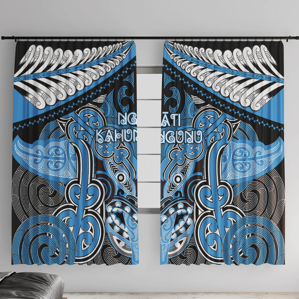 Aotearoa Iwi Ngati Kahungunu Window Curtain Maori Kowhaiwhai Pattern LT19 With Hooks Blue - Polynesian Pride