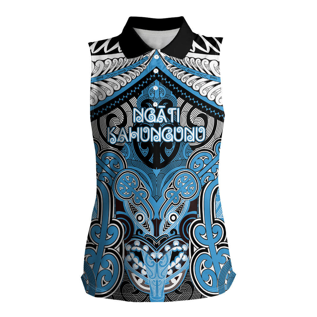 Aotearoa Iwi Ngati Kahungunu Personalised Women Sleeveless Polo Shirt Maori Kowhaiwhai Pattern LT19 Female Blue - Polynesian Pride