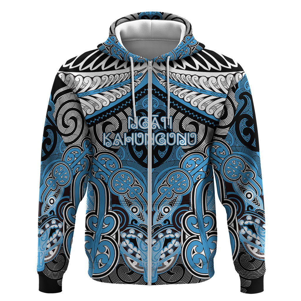 Aotearoa Iwi Ngati Kahungunu Personalised Zip Hoodie Maori Kowhaiwhai Pattern LT19 Zip Hoodie Blue - Polynesian Pride