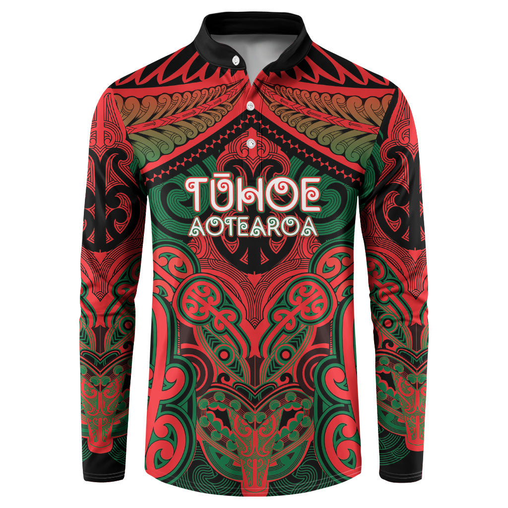 Aotearoa Iwi Tuhoe Personalised Button Sweatshirt Maori Kowhaiwhai Pattern LT19 Red - Polynesian Pride