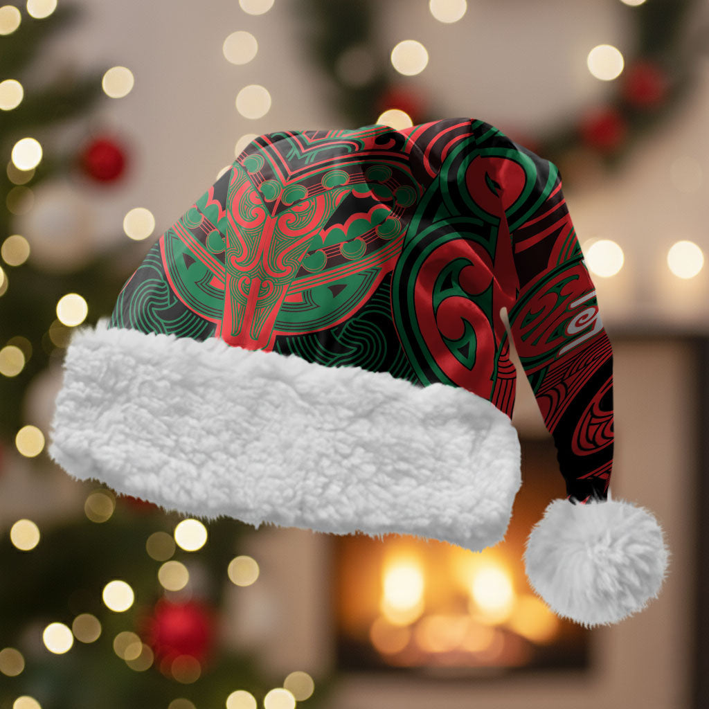 Aotearoa Iwi Tuhoe Personalised Christmas Santa Hat Maori Kowhaiwhai Pattern LT19 With Fur Red - Polynesian Pride
