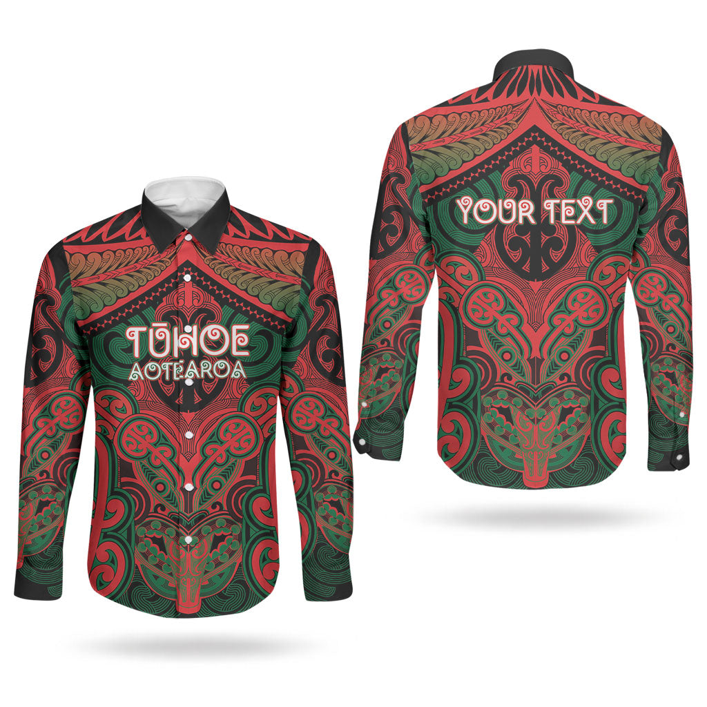 Aotearoa Iwi Tuhoe Personalised Couples Matching Long Sleeve Bodycon Dress and Long Sleeve Button Shirt Maori Kowhaiwhai Pattern