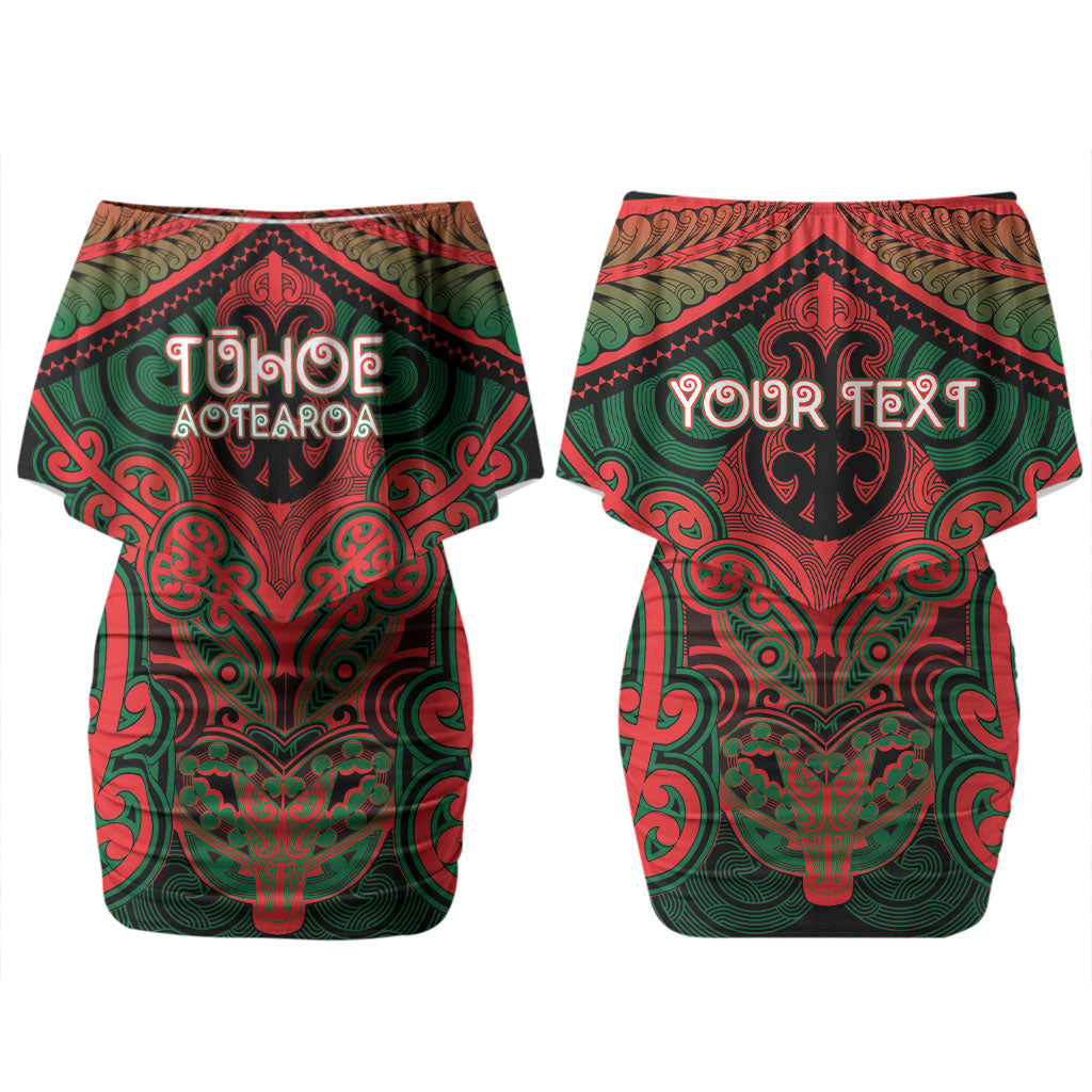 Aotearoa Iwi Tuhoe Personalised Couples Matching Off Shoulder Short Dress and Hawaiian Shirt Maori Kowhaiwhai Pattern