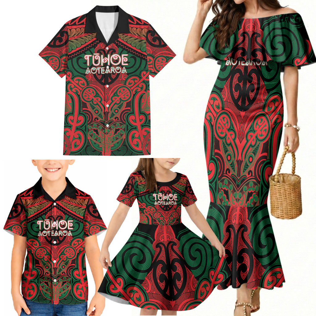 Aotearoa Iwi Tuhoe Personalised Family Matching Mermaid Dress and Hawaiian Shirt Maori Kowhaiwhai Pattern LT19 - Polynesian Pride