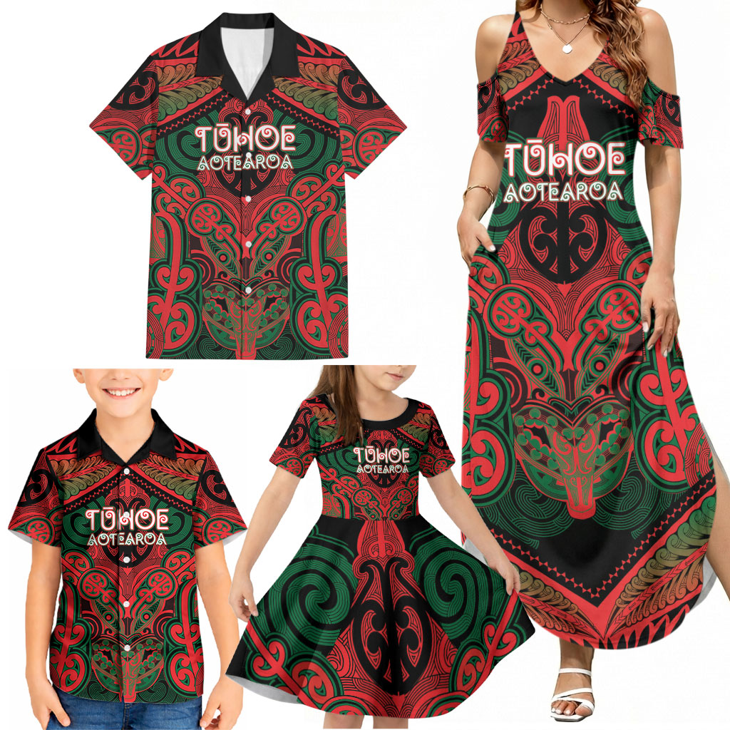 Aotearoa Iwi Tuhoe Personalised Family Matching Summer Maxi Dress and Hawaiian Shirt Maori Kowhaiwhai Pattern LT19 - Polynesian Pride