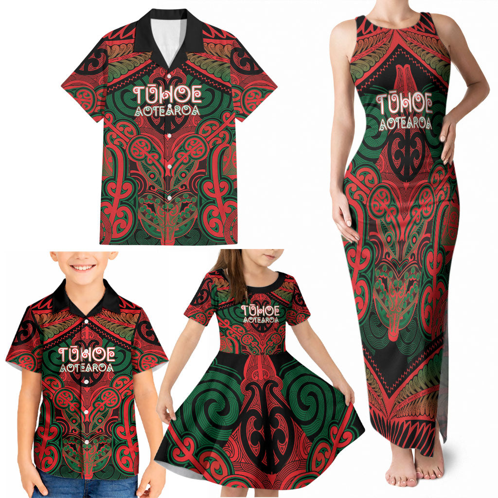 Aotearoa Iwi Tuhoe Personalised Family Matching Tank Maxi Dress and Hawaiian Shirt Maori Kowhaiwhai Pattern LT19 - Polynesian Pride
