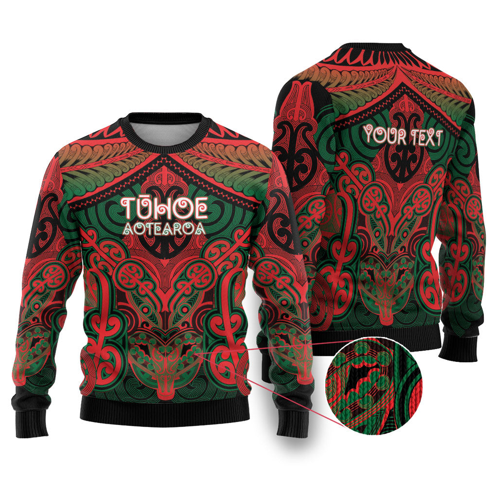 Aotearoa Iwi Tuhoe Personalised Ugly Christmas Sweater Maori Kowhaiwhai Pattern LT19 Red - Polynesian Pride