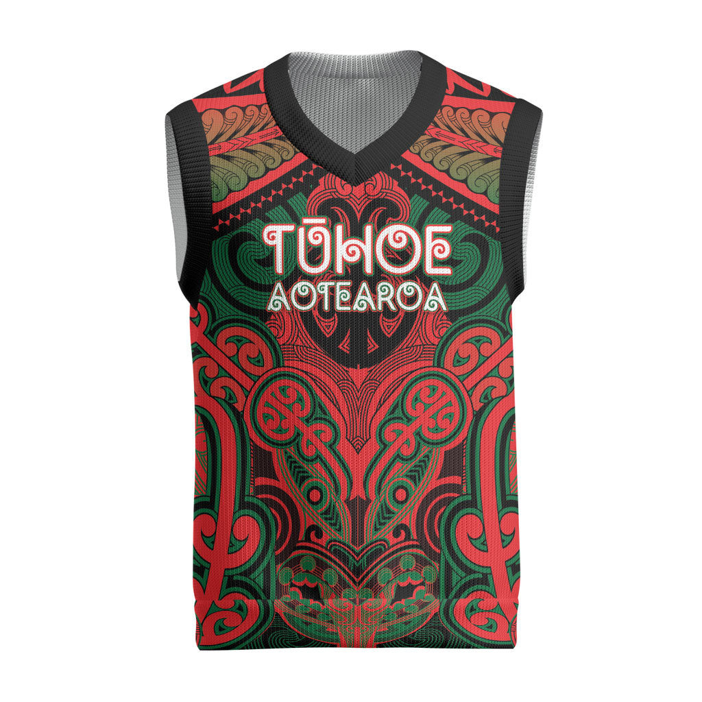 Aotearoa Iwi Tuhoe Personalised Christmas Knitted V-Neck Vest Maori Kowhaiwhai Pattern