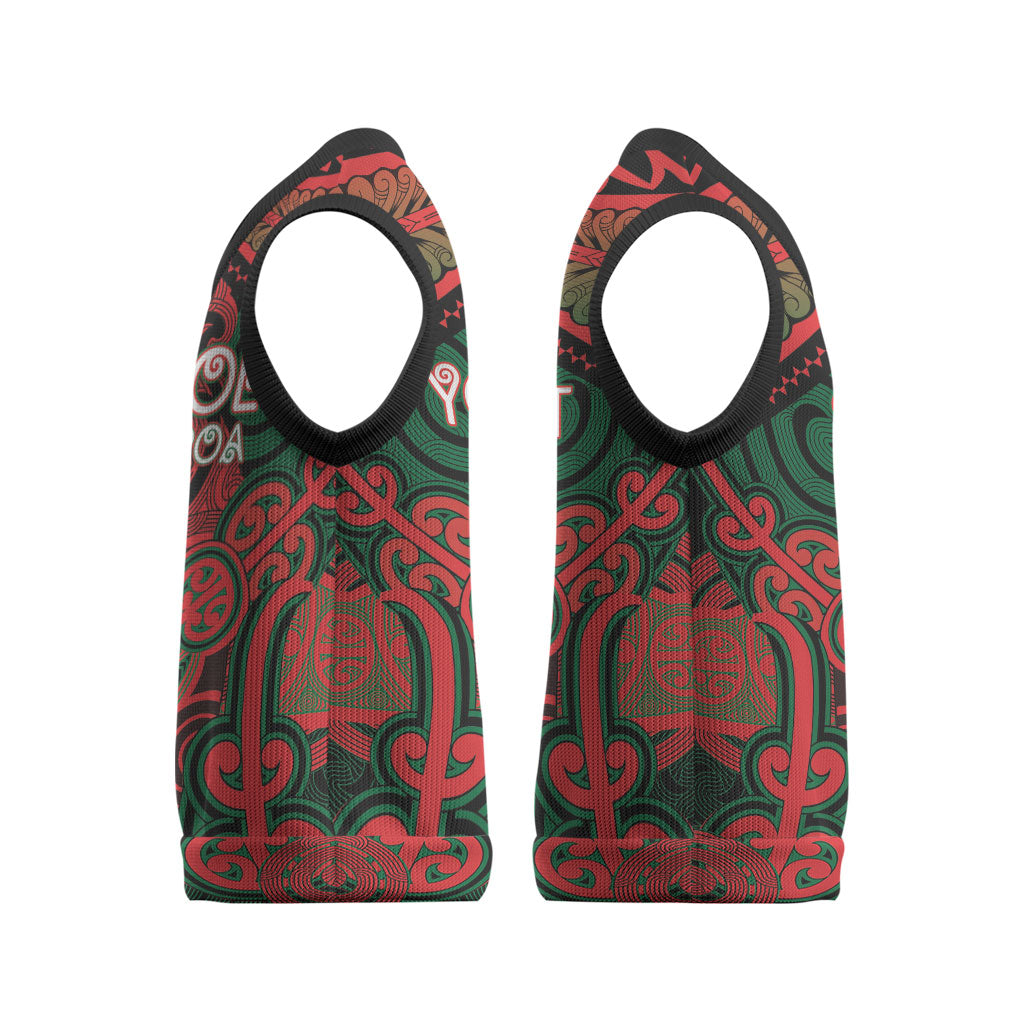 Aotearoa Iwi Tuhoe Personalised Christmas Knitted V-Neck Vest Maori Kowhaiwhai Pattern