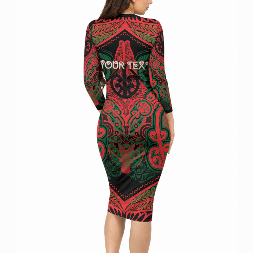 Aotearoa Iwi Tuhoe Personalised Long Sleeve Bodycon Dress Maori Kowhaiwhai Pattern
