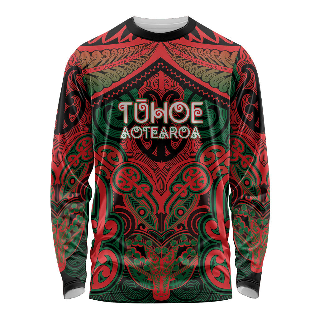 Aotearoa Iwi Tuhoe Personalised Long Sleeve Shirt Maori Kowhaiwhai Pattern LT19 Unisex Red - Polynesian Pride