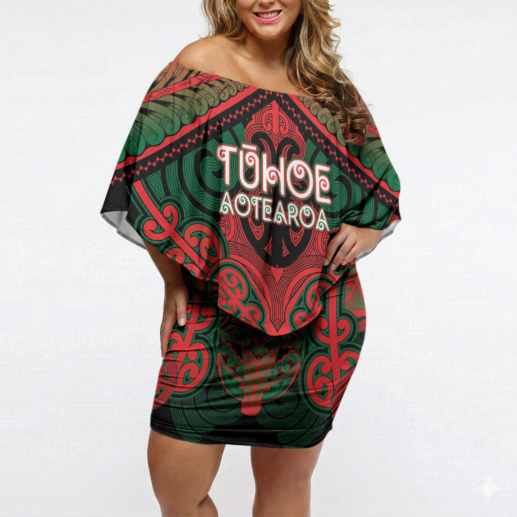 Aotearoa Iwi Tuhoe Personalised Off Shoulder Short Dress Maori Kowhaiwhai Pattern LT19 Women Red - Polynesian Pride