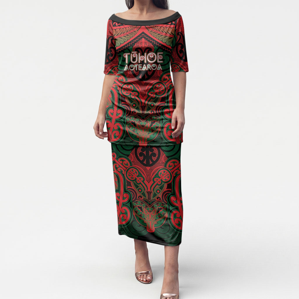 Aotearoa Iwi Tuhoe Personalised Puletasi Maori Kowhaiwhai Pattern LT19 Long Dress Red - Polynesian Pride