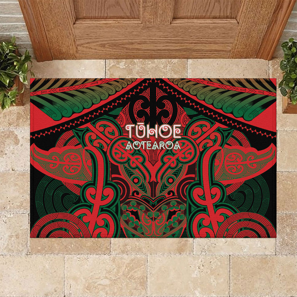Aotearoa Iwi Tuhoe Rubber Doormat Maori Kowhaiwhai Pattern LT19 Red - Polynesian Pride