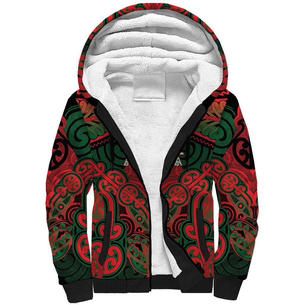 Aotearoa Iwi Tuhoe Personalised Sherpa Hoodie Maori Kowhaiwhai Pattern LT19 Unisex Red - Polynesian Pride