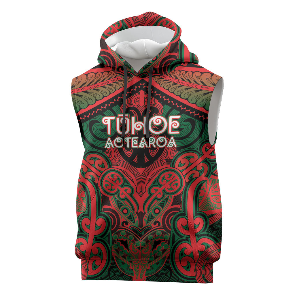 Aotearoa Iwi Tuhoe Personalised Sleeveless Hoodie Maori Kowhaiwhai Pattern LT19 Red - Polynesian Pride