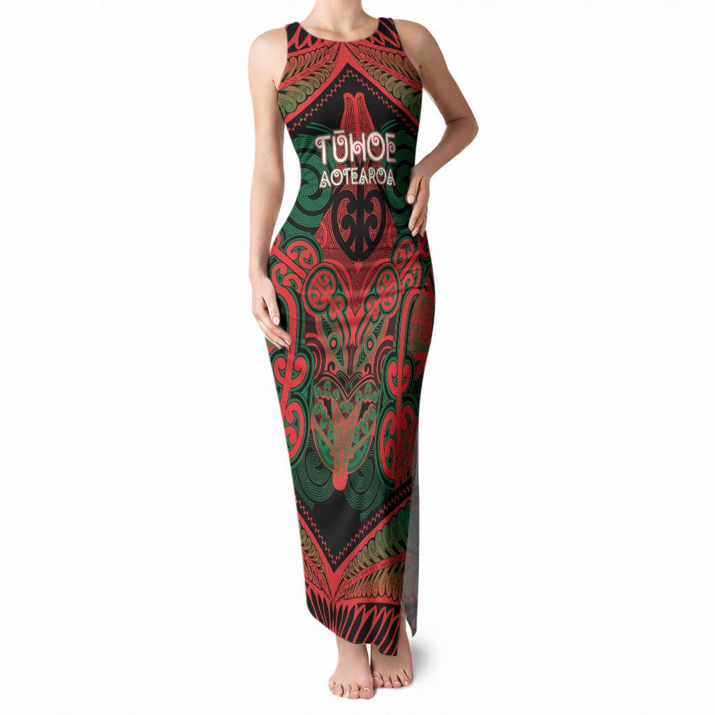 Aotearoa Iwi Tuhoe Personalised Tank Maxi Dress Maori Kowhaiwhai Pattern LT19 Women Red - Polynesian Pride