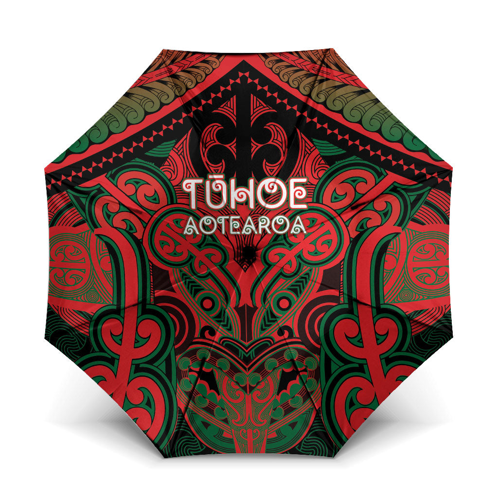 Aotearoa Iwi Tuhoe Umbrella Maori Kowhaiwhai Pattern LT19 One Size Folded 11.42 inch Opened Diameter 37.4 inch Red - Polynesian Pride