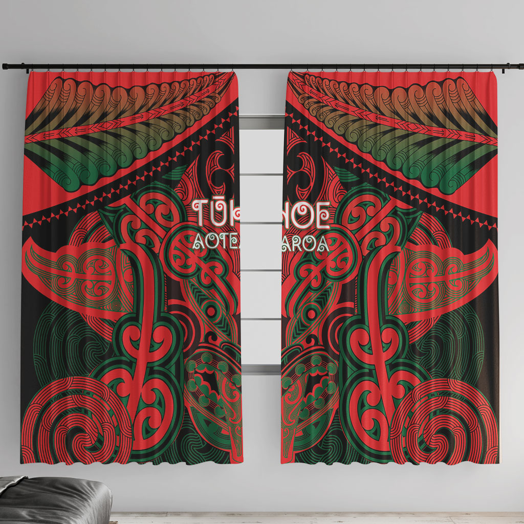 Aotearoa Iwi Tuhoe Window Curtain Maori Kowhaiwhai Pattern LT19 With Hooks Red - Polynesian Pride