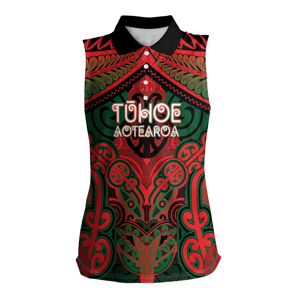 Aotearoa Iwi Tuhoe Personalised Women Sleeveless Polo Shirt Maori Kowhaiwhai Pattern LT19 Female Red - Polynesian Pride
