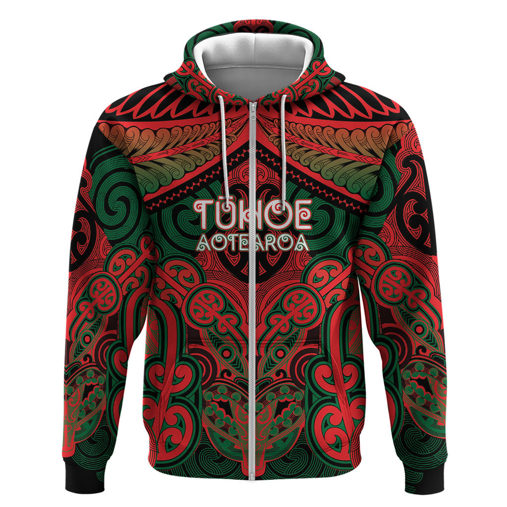 Aotearoa Iwi Tuhoe Personalised Zip Hoodie Maori Kowhaiwhai Pattern LT19 Zip Hoodie Red - Polynesian Pride