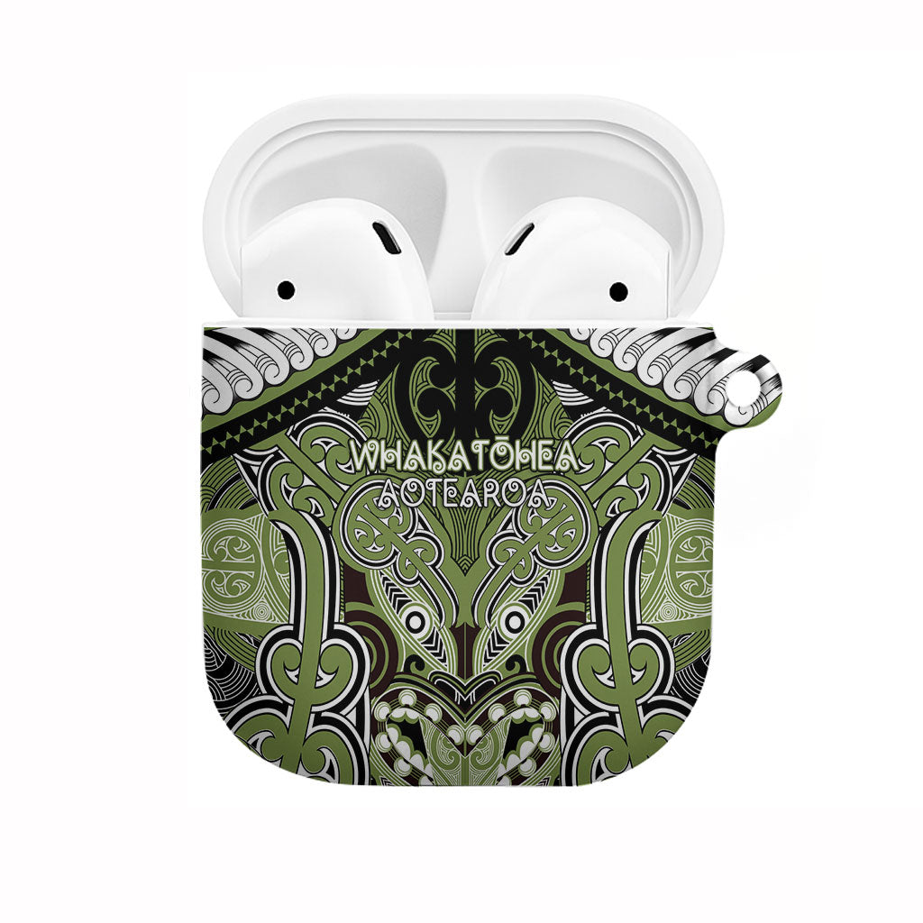 Aotearoa Iwi Whakatohea AirPods Case Maori Kowhaiwhai Pattern LT19 Olive Green - Polynesian Pride