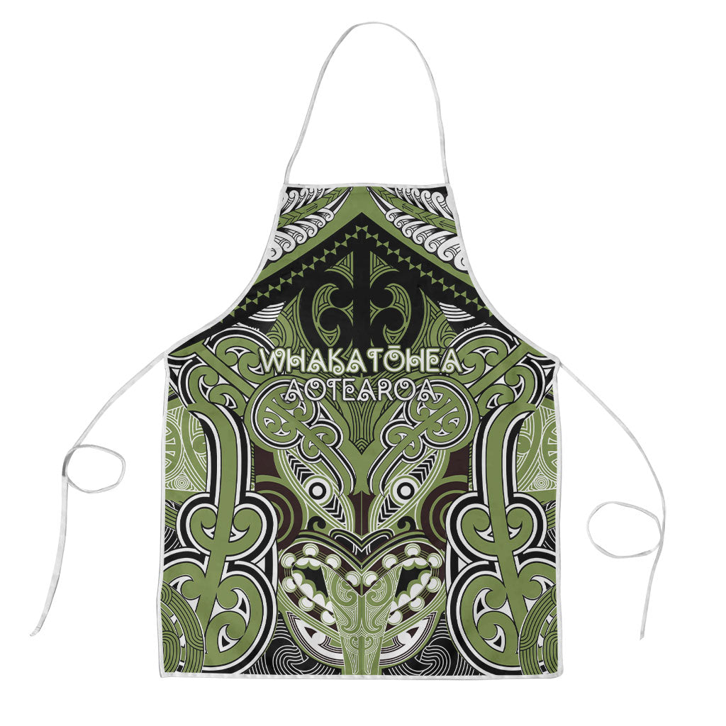 Aotearoa Iwi Whakatohea Apron Maori Kowhaiwhai Pattern LT19 Olive Green - Polynesian Pride