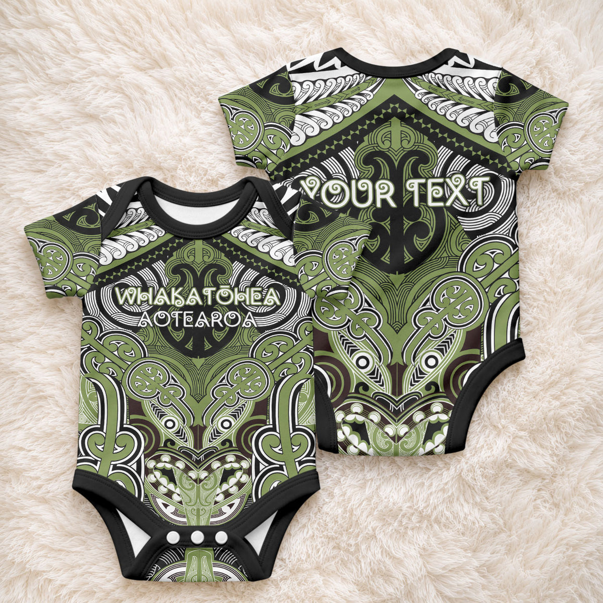 Aotearoa Iwi Whakatohea Personalised Baby Onesie Maori Kowhaiwhai Pattern