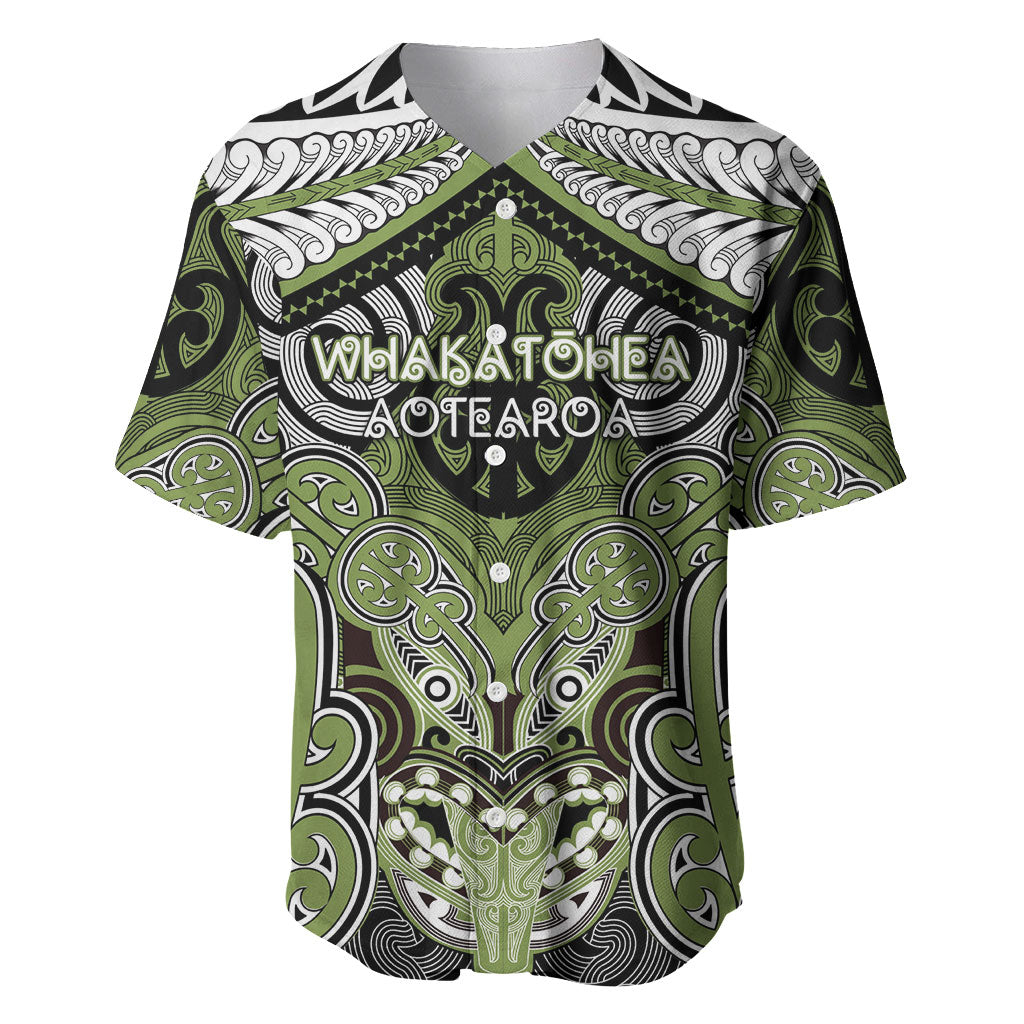 Aotearoa Iwi Whakatohea Personalised Baseball Jersey Maori Kowhaiwhai Pattern LT19 Olive Green - Polynesian Pride