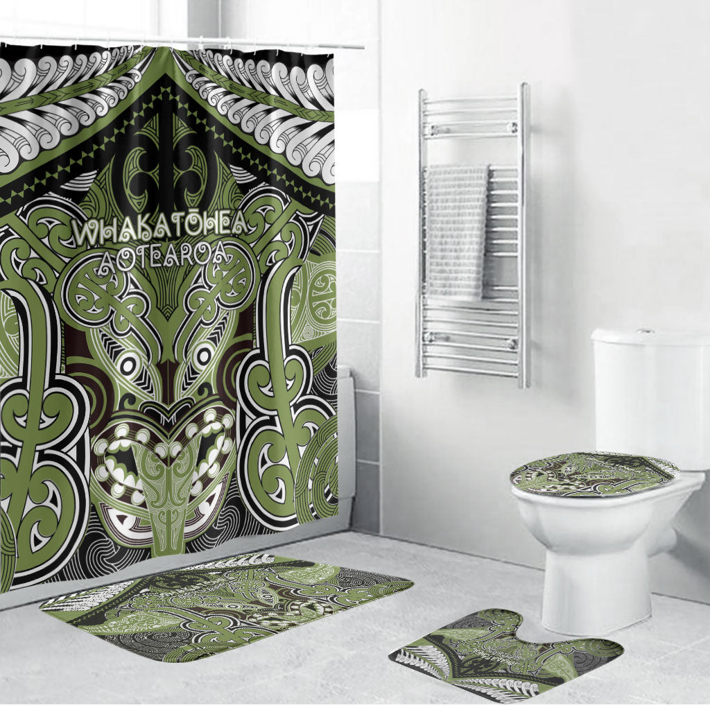 Aotearoa Iwi Whakatohea Bathroom Set Maori Kowhaiwhai Pattern LT19 Bathroom Set (4 pcs) Olive Green - Polynesian Pride