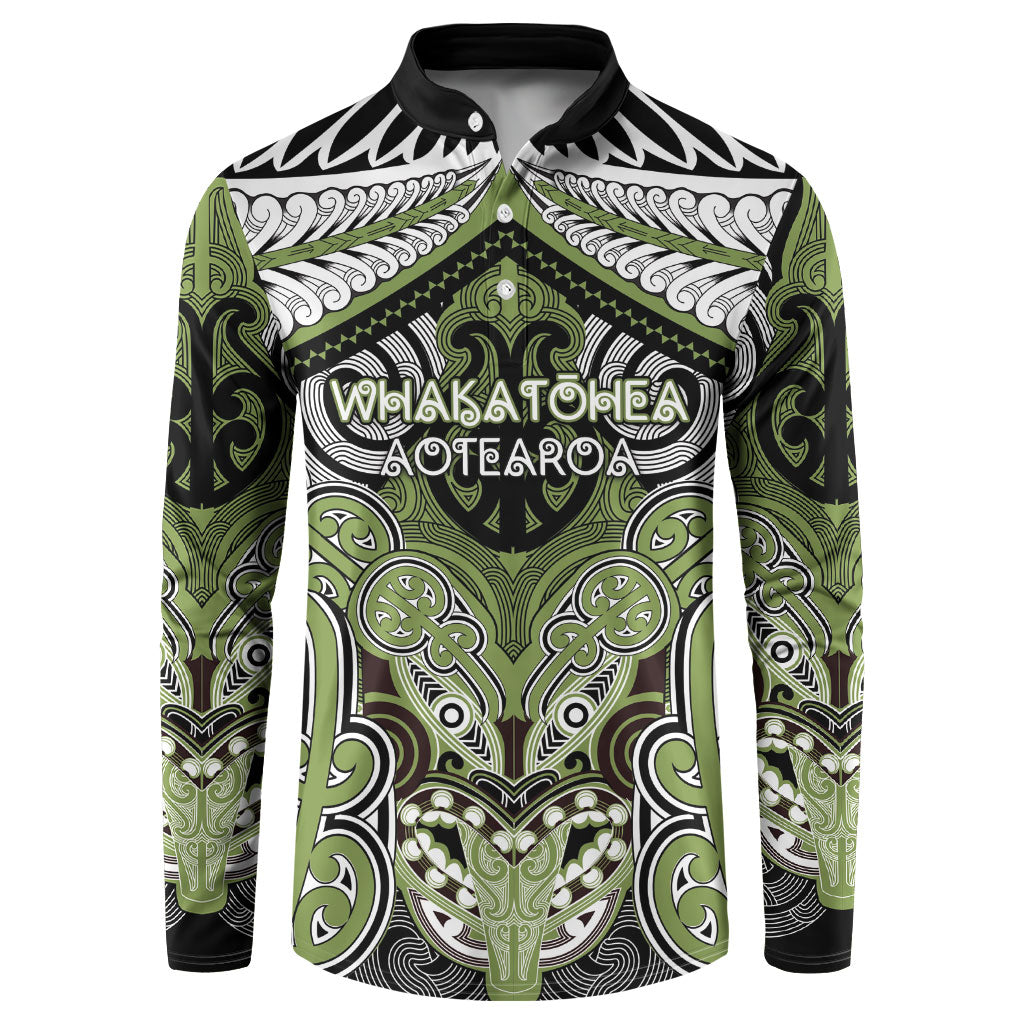 Aotearoa Iwi Whakatohea Personalised Button Sweatshirt Maori Kowhaiwhai Pattern LT19 Olive Green - Polynesian Pride