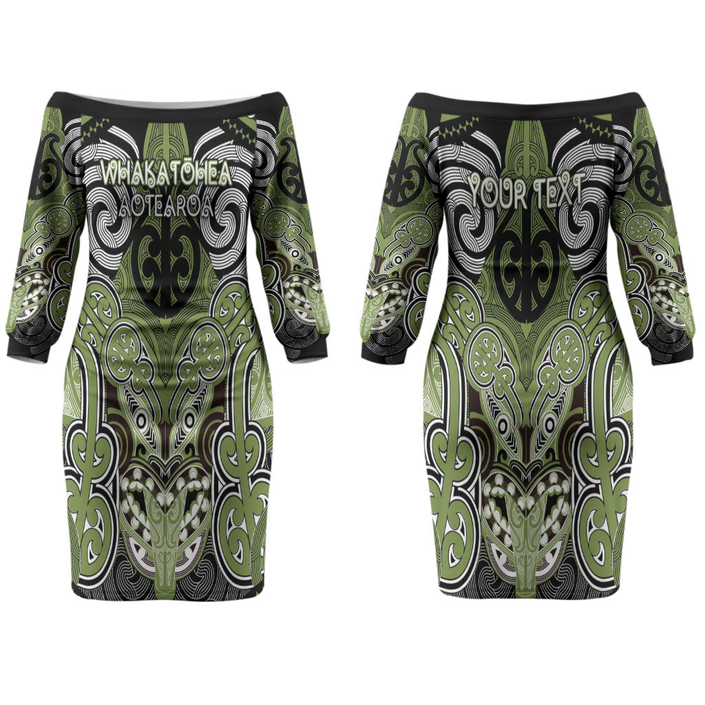 Aotearoa Iwi Whakatohea Personalised Couples Matching Off The Shoulder Long Sleeve Dress and Hawaiian Shirt Maori Kowhaiwhai Pattern