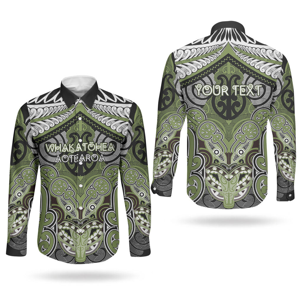 Aotearoa Iwi Whakatohea Personalised Couples Matching Off The Shoulder Long Sleeve Dress and Long Sleeve Button Shirt Maori Kowhaiwhai Pattern