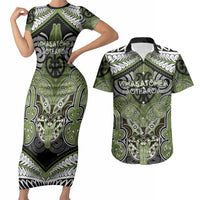 Aotearoa Iwi Whakatohea Personalised Couples Matching Short Sleeve Bodycon Dress and Hawaiian Shirt Maori Kowhaiwhai Pattern