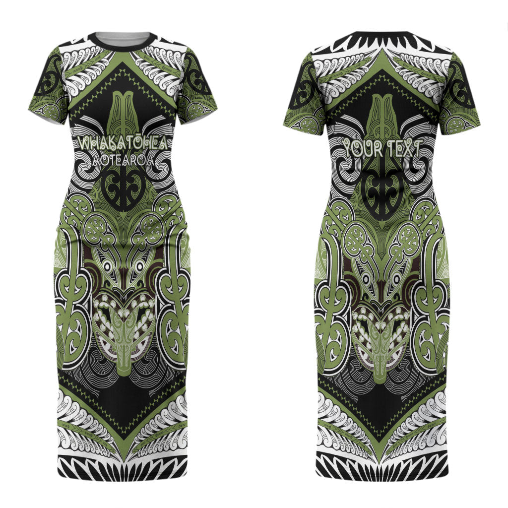 Aotearoa Iwi Whakatohea Personalised Couples Matching Short Sleeve Bodycon Dress and Hawaiian Shirt Maori Kowhaiwhai Pattern