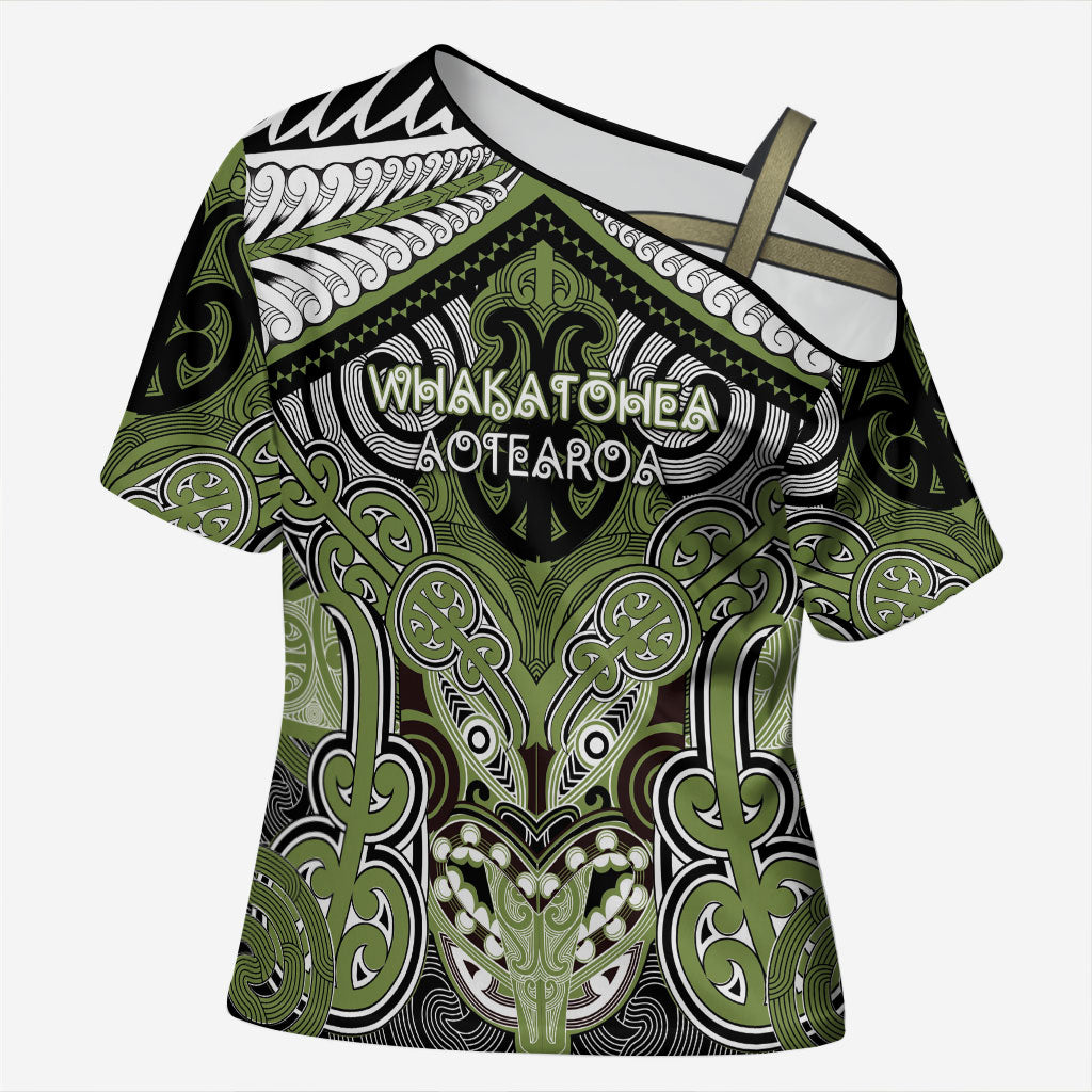 Aotearoa Iwi Whakatohea Personalised Cross Shoulder Shirt Maori Kowhaiwhai Pattern