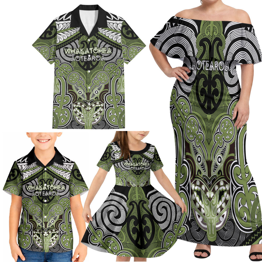 Aotearoa Iwi Whakatohea Personalised Family Matching Off Shoulder Maxi Dress and Hawaiian Shirt Maori Kowhaiwhai Pattern LT19 - Polynesian Pride