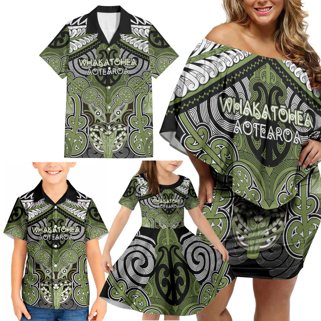Aotearoa Iwi Whakatohea Personalised Family Matching Off Shoulder Short Dress and Hawaiian Shirt Maori Kowhaiwhai Pattern LT19 - Polynesian Pride