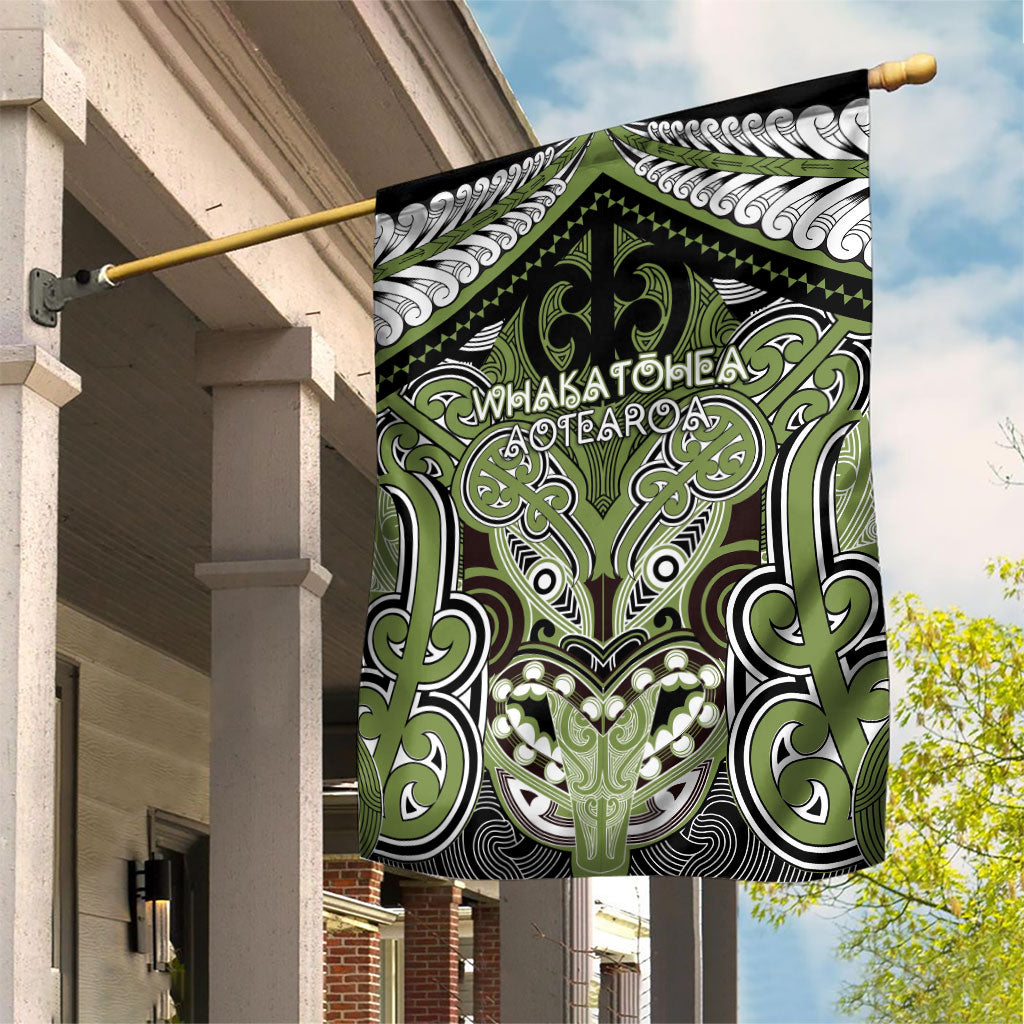 Aotearoa Iwi Whakatohea Garden Flag Maori Kowhaiwhai Pattern LT19 House Flag Olive Green - Polynesian Pride
