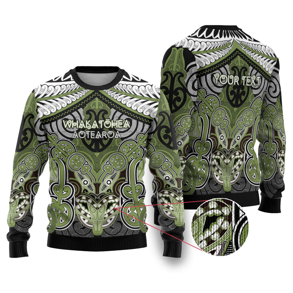 Aotearoa Iwi Whakatohea Personalised Ugly Christmas Sweater Maori Kowhaiwhai Pattern LT19 Olive Green - Polynesian Pride