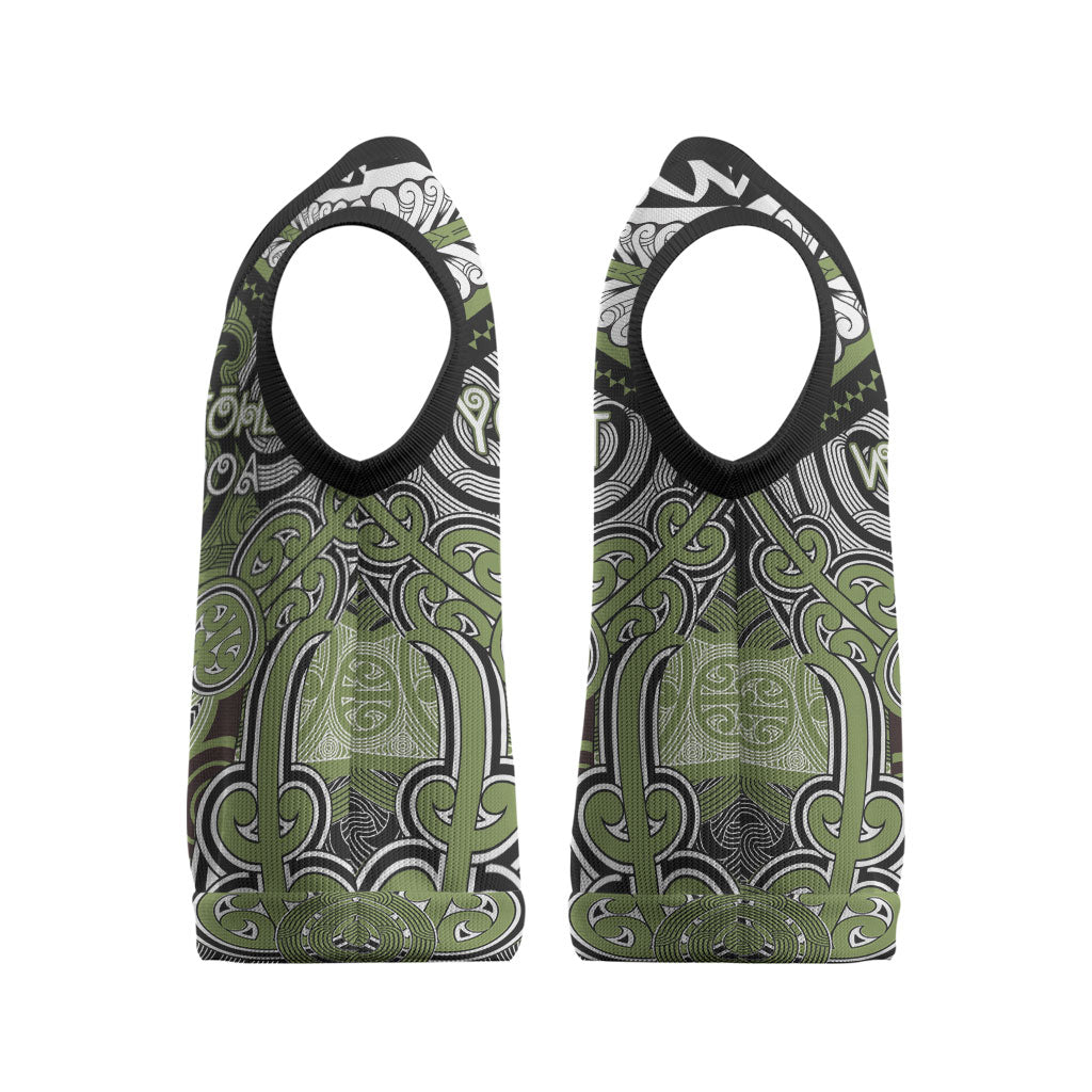 Aotearoa Iwi Whakatohea Personalised Christmas Knitted V-Neck Vest Maori Kowhaiwhai Pattern