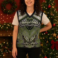 Aotearoa Iwi Whakatohea Personalised Christmas Knitted V-Neck Vest Maori Kowhaiwhai Pattern