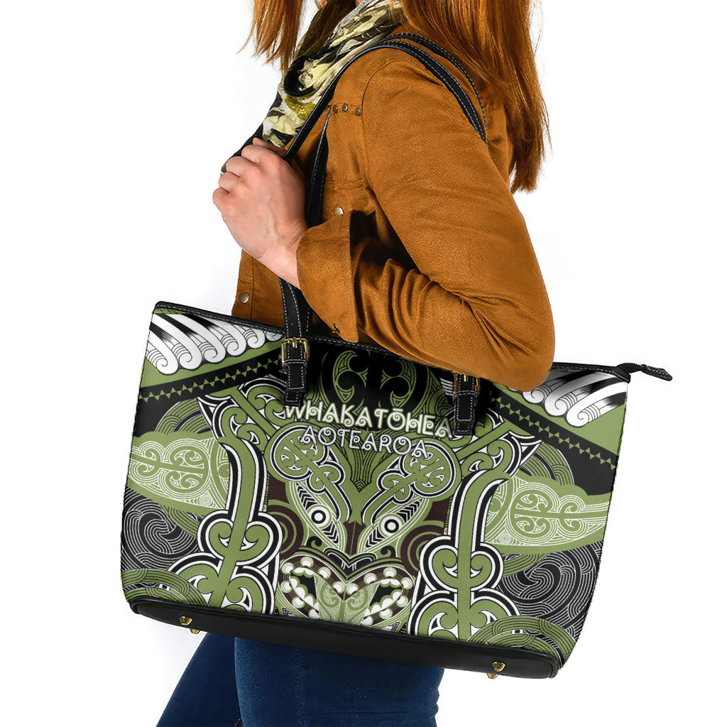 Aotearoa Iwi Whakatohea Leather Tote Bag Maori Kowhaiwhai Pattern