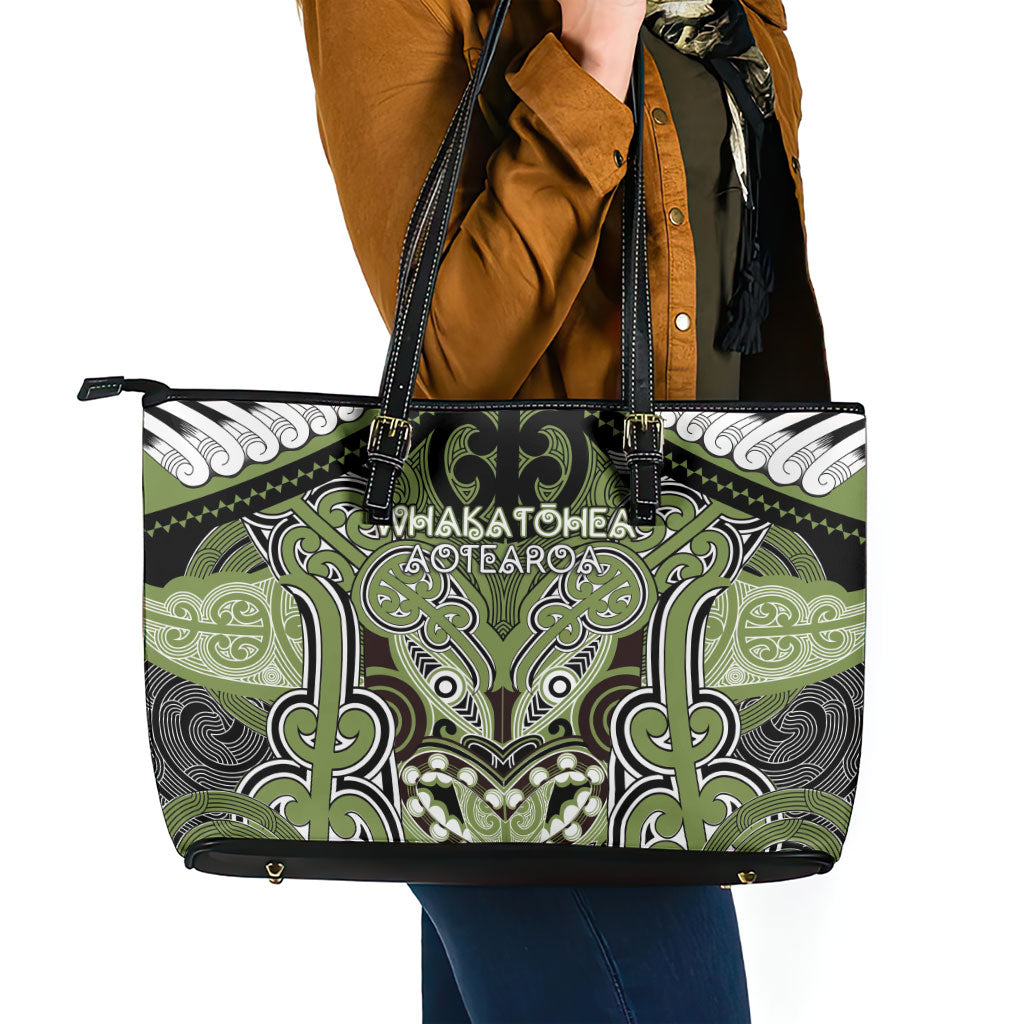 Aotearoa Iwi Whakatohea Leather Tote Bag Maori Kowhaiwhai Pattern