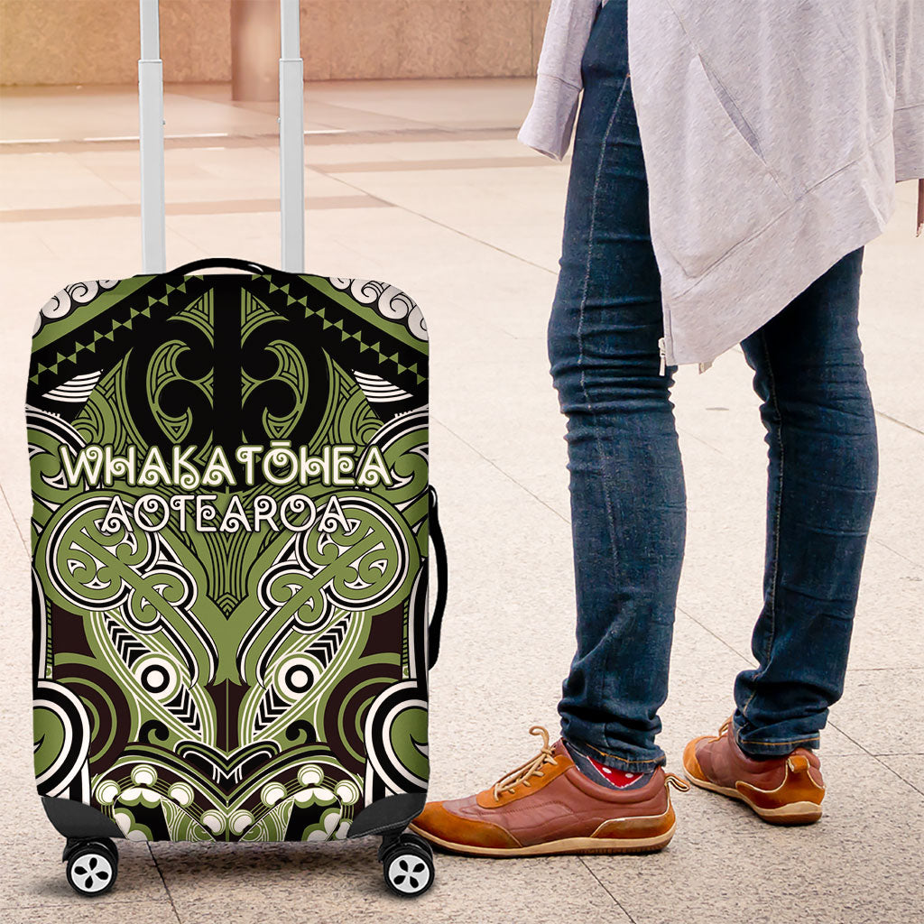 Aotearoa Iwi Whakatohea Luggage Cover Maori Kowhaiwhai Pattern LT19 Olive Green - Polynesian Pride